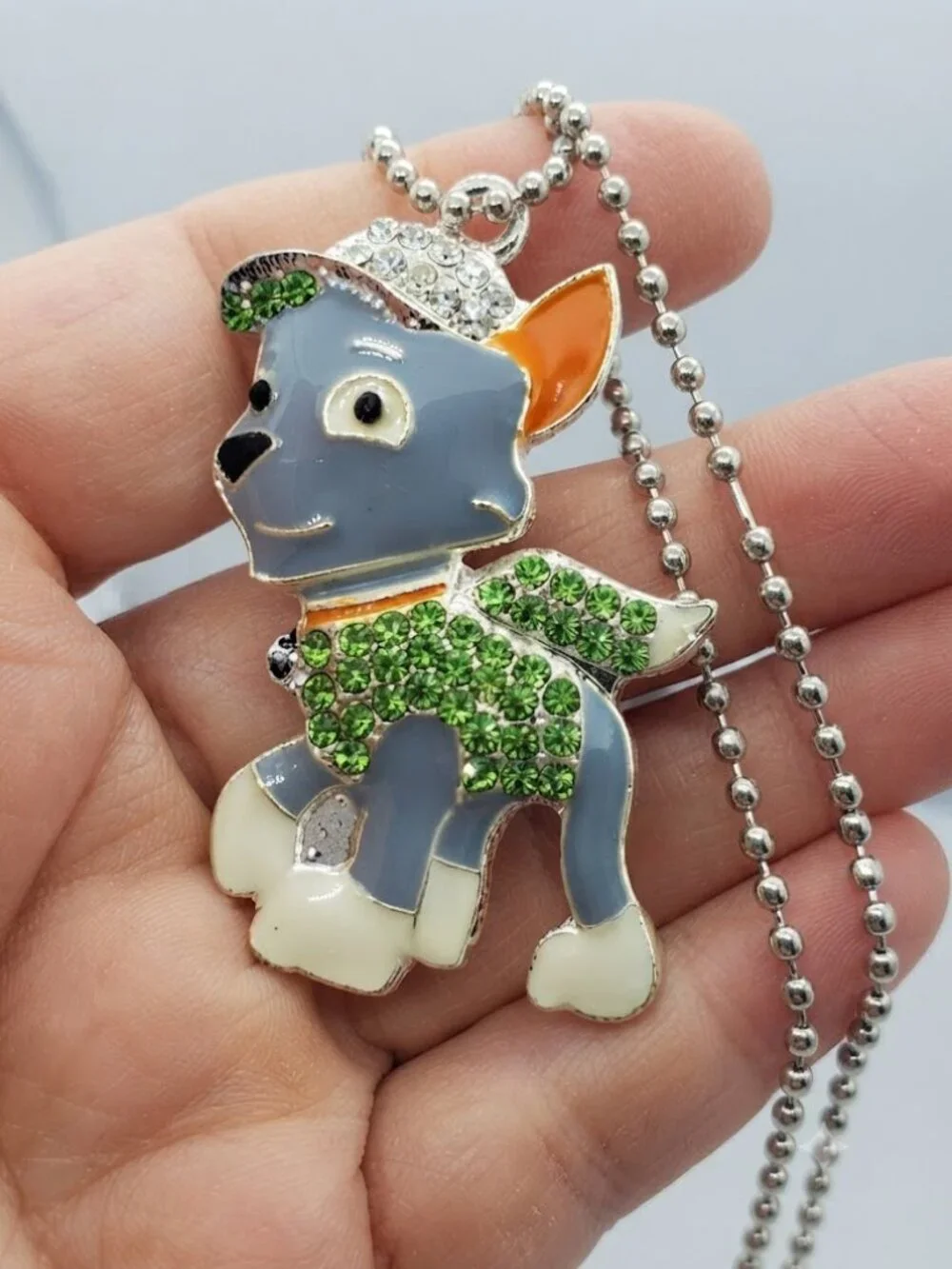 New rhinestone Paw Patrol Rocky bead ball chain necklace